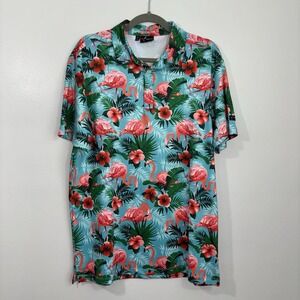 Yatta Golf Stretch Golf Polo Floral Flamingo Print Shirt Size Medium